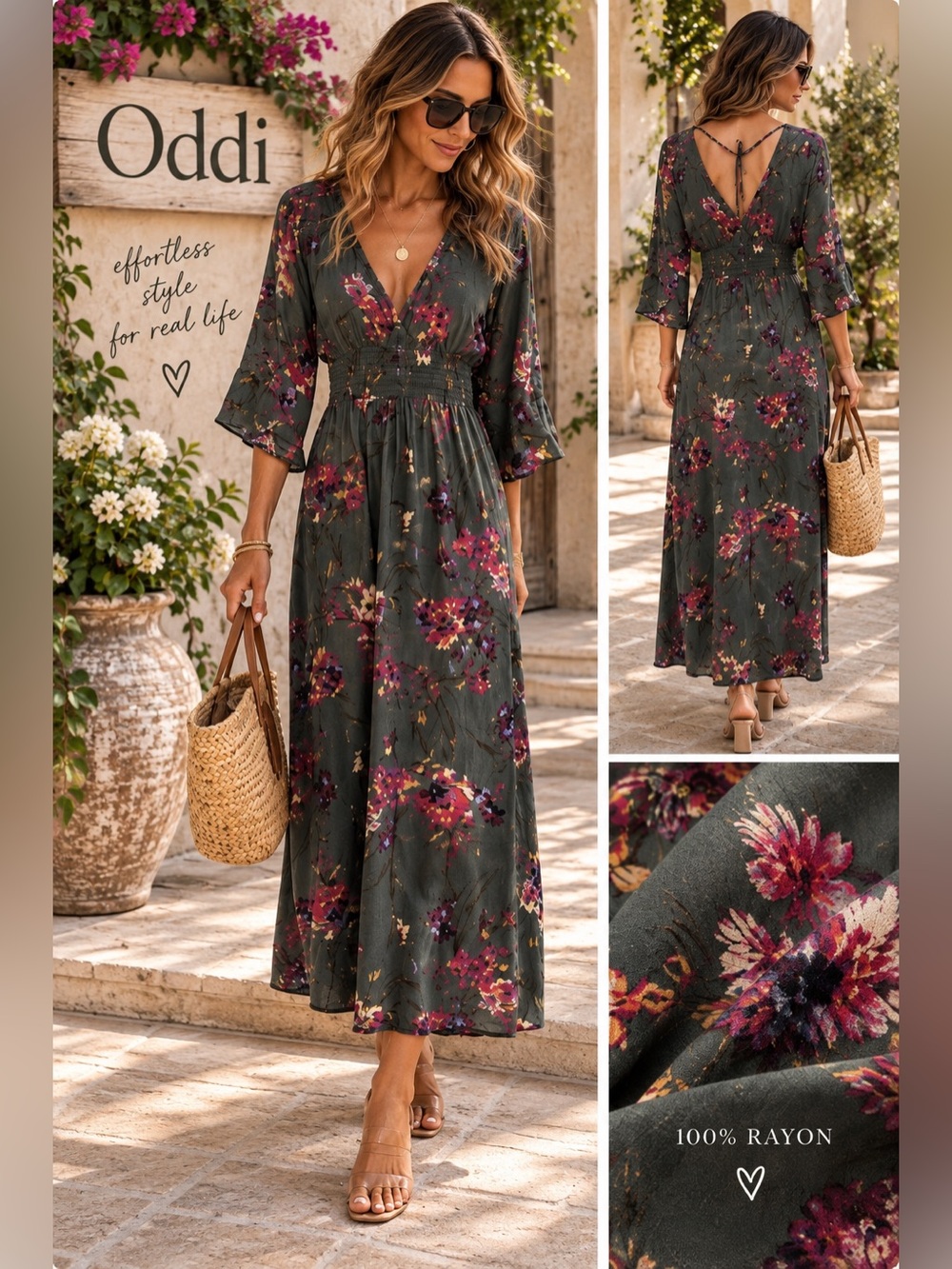 Anthro’s Oddi Boho Romantic Dark Floral Smocked Waist Cottagecore Dress,Size S